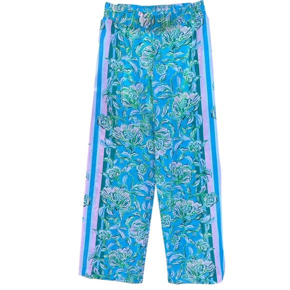 Lilly Pulitzer XS Blue Floral Pull-On Pants Resort Lounge Viscose - Picture 2 of 10